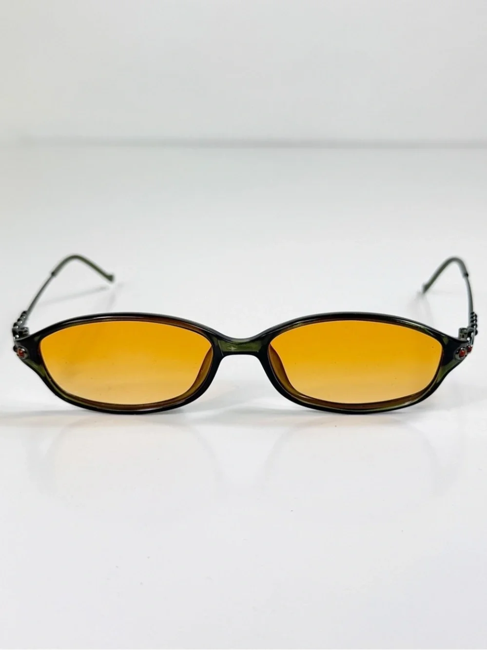 Vintage Dior CD 3033 Green Orange Cabochon Gem Sunglasses Custom Orange Lens Set